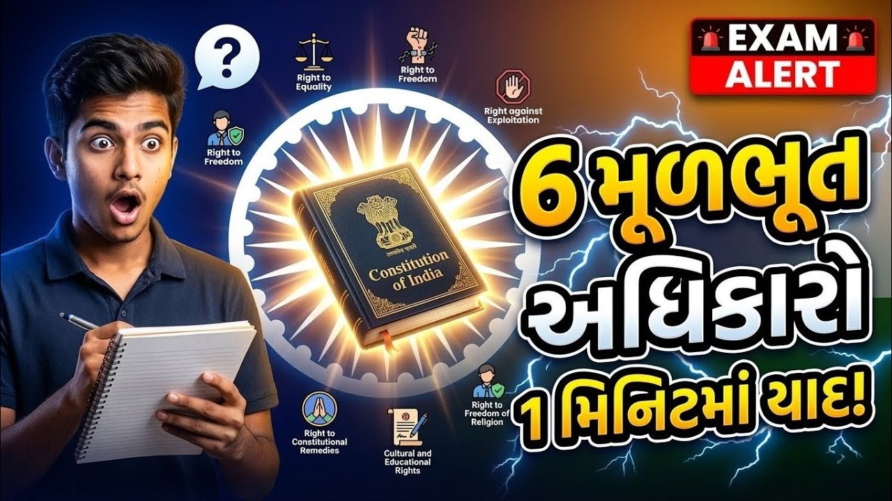| બંધારણ શોર્ટકટ ટ્રીક: 6 મૂળભૂત અધિકારો માત્ર 1 મિનિટમાં યાદ રાખો! | CCE & GPSC 2026 | UD UPDATES |