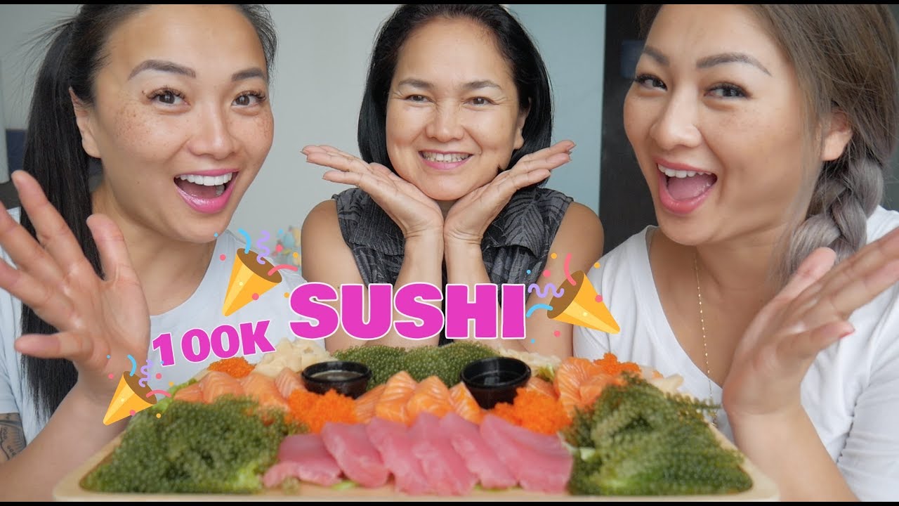 SUSHI MUKBANG 100K CELEBRATION | THANK YOU FOR 100K SUBS | NANA EATS WITH N.E LET'S EAT & SAS-ASMR