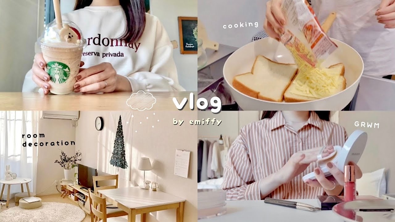 仕事の疲れを癒すOLの週末⛄️🍂(金-日) 朝カフェ, お出かけ前のGRWM, 部屋の飾り付け🎄 和食ディナー🍽