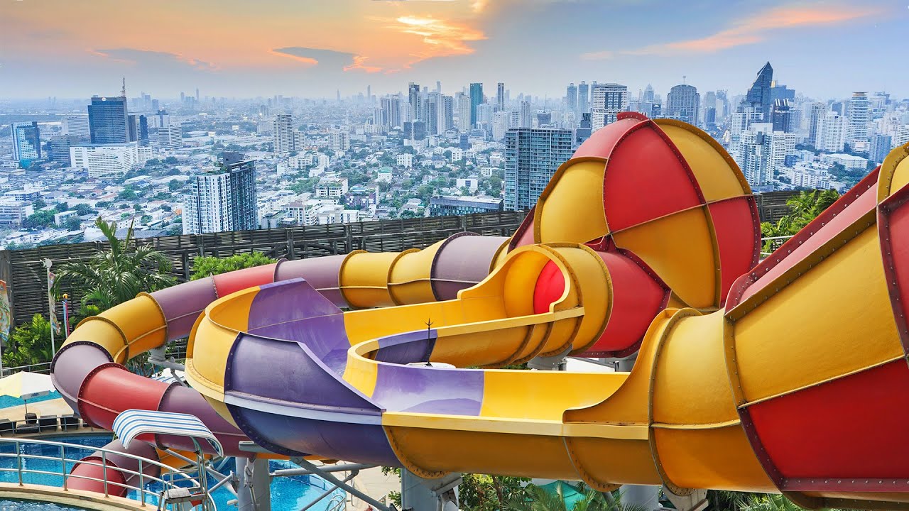 Crazy Rooftop Waterparks in Bangkok | Waterslides at ALL PARKS!
