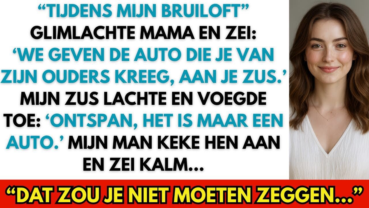 Tijdens mijn bruiloft zei mijn moeder lachend: “We geven je auto aan je zus.” 