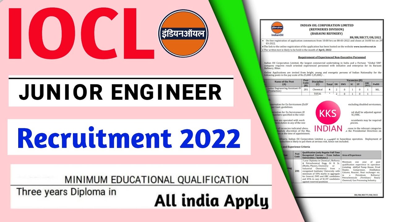 IOCL Recruitment 2022 For Junior Engineer Vacancy 2022 | Diploma Jobs Vacancy 2022 | @KKSINDIAN