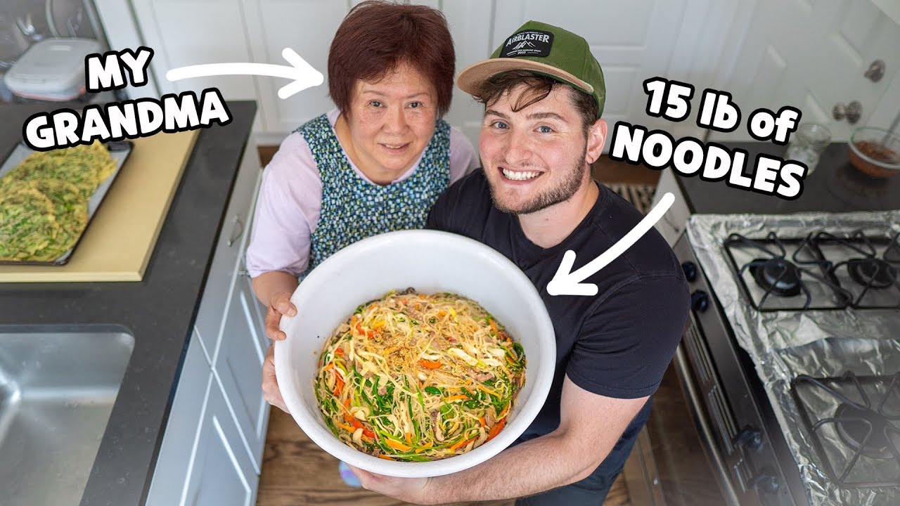 Making Korean JAPCHAE GLASS NOODLES with Grandma! (Halmoni-approved 잡채)