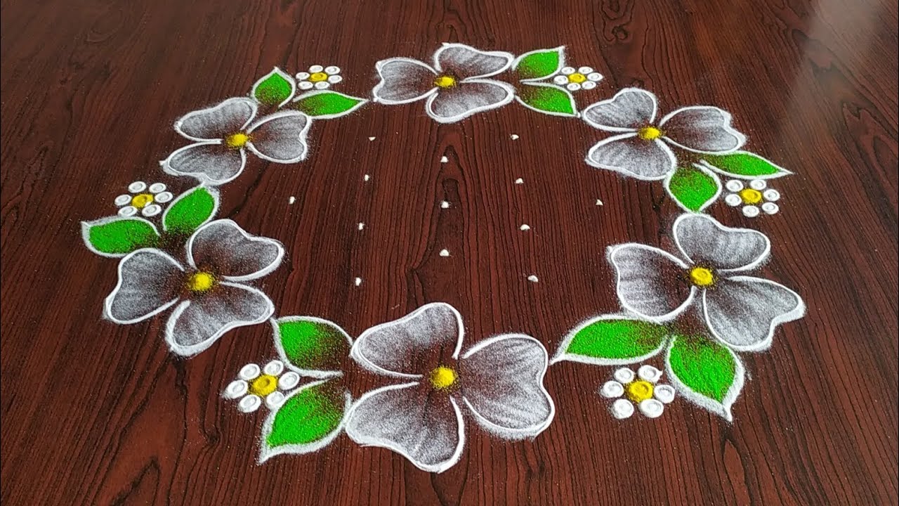 Latest flower design // easy festival kolam only (9*5) dot's