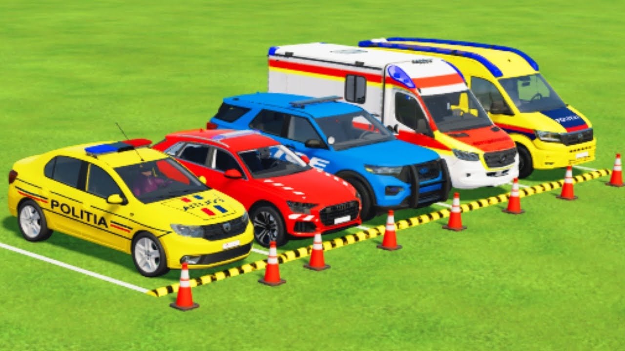 TRANSPORTING CARS, AMBULANCE, POLICE CARS, FIRE TRUCK, MONSTER TRUCK OF COLORS! WITH TRUCKS! - FS 22