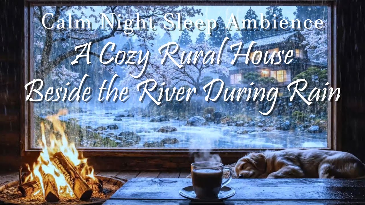 A Cozy Rural House Beside the River During Rain  Calm Night Sleep Ambience