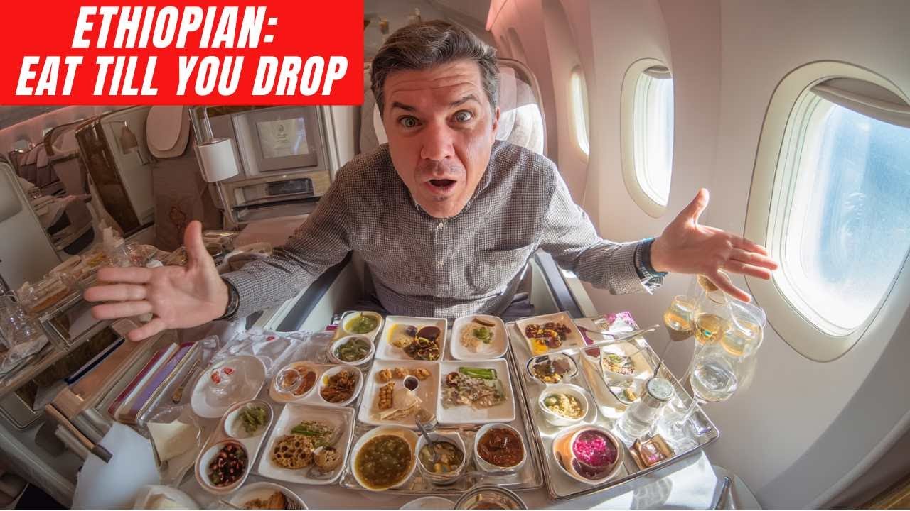 Ethiopian Business Class - Addis Ababa to Cape Town - Most food and drink I've ever been served!