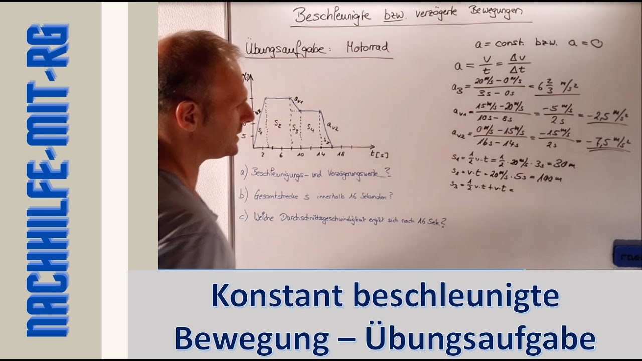 Konstant beschleunigte Bewegung | v-t-Diagramm | gleichförmige Beschleunigung | Übungsaufg: Motorrad