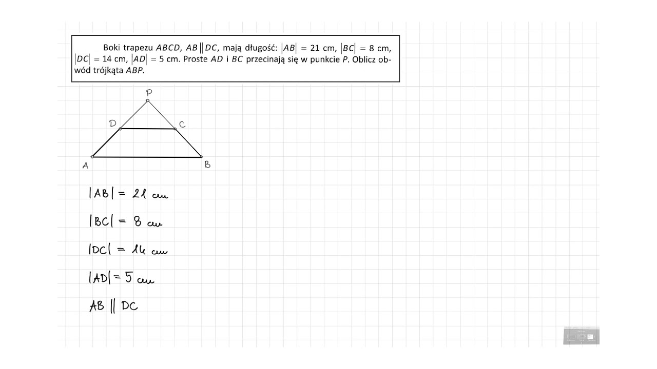 [4.35/s.127/ZR2.4OE] Boki trapezu ABCD, AB || DC, mają długość: |AB| = 21 cm, |BC| = 8 cm