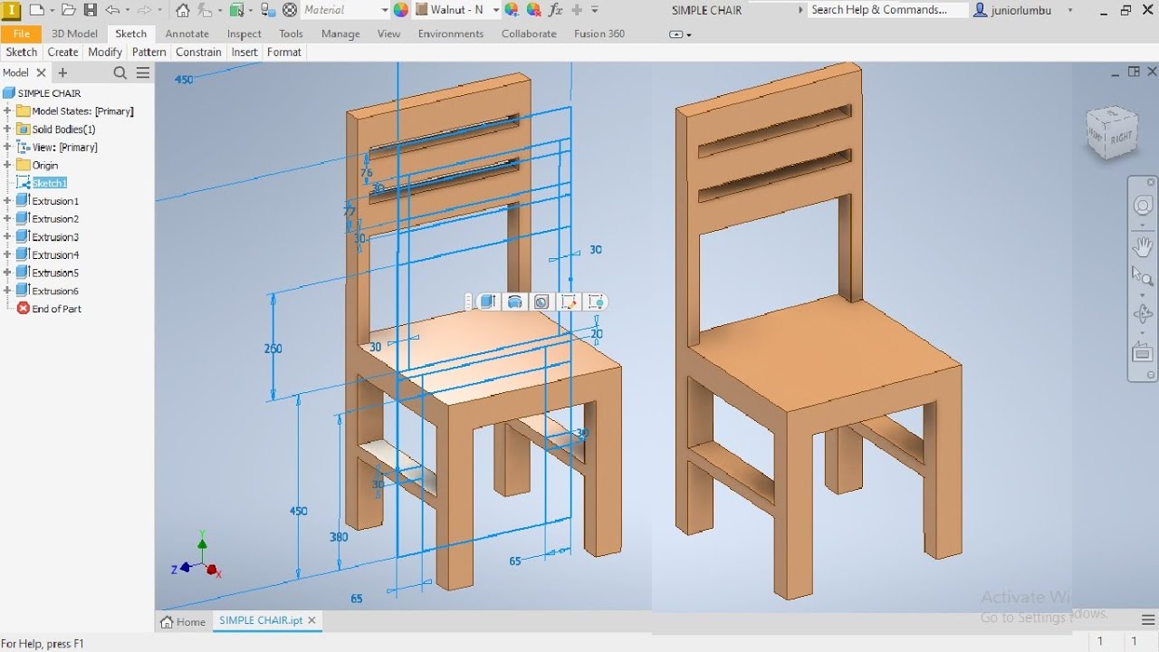 3D-ЧЕРТЕЖ ПРОСТЫХ ОБЕДЕННЫХ СТУЛЬЕВ с помощью AUTODESK INVENTOR / AutoCAD