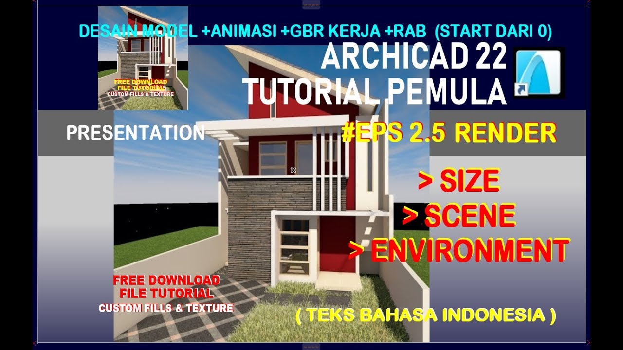 TUTORIAL ARCHICAD 22 PEMULA *EPS 2.5 RENDER: Setting -Scene -Environment [CINERENDER BY MAXON]
