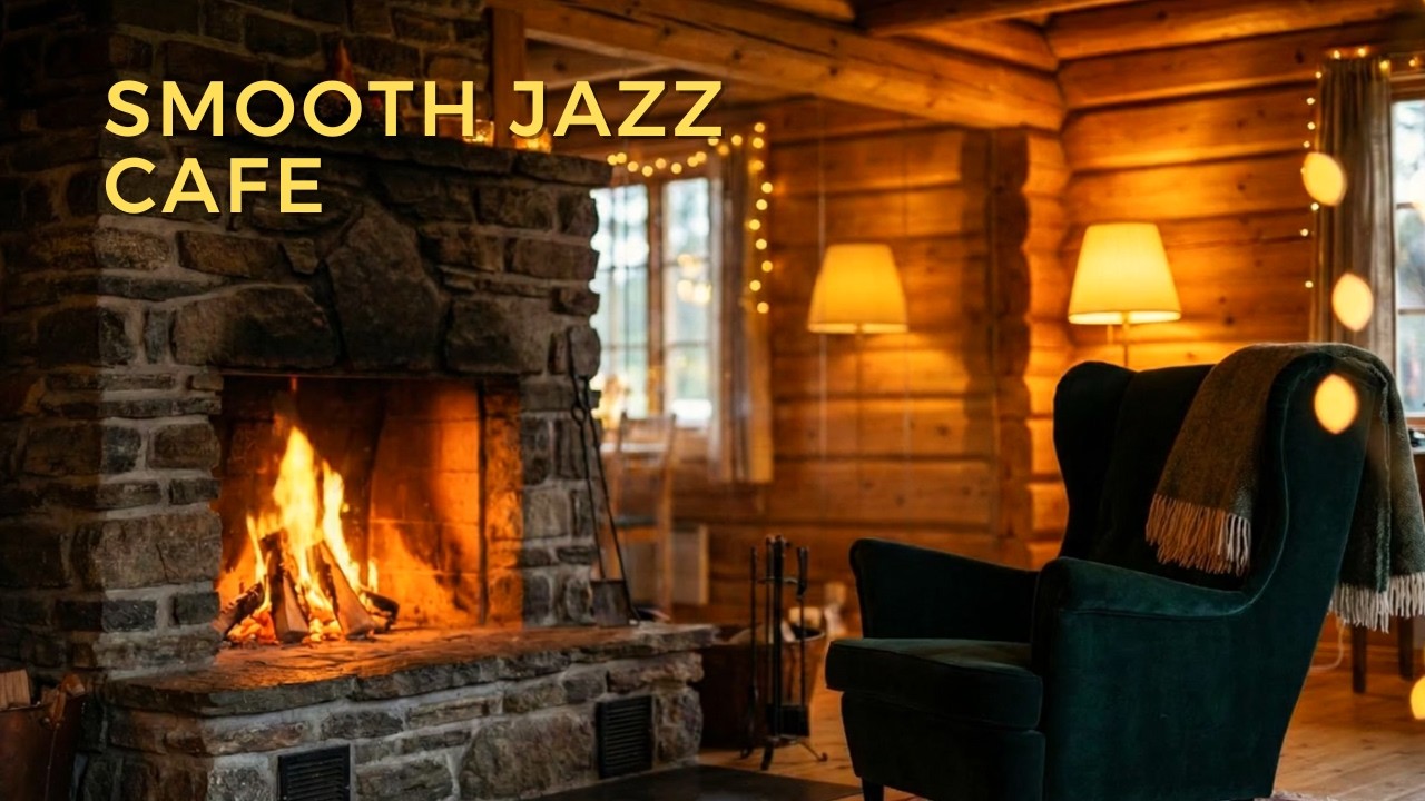Smooth Jazz Music with Cozy Cabin Fireplace Ambience for Relaxation