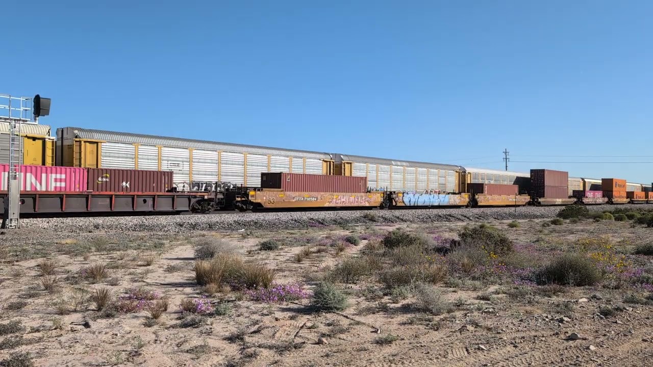 UP 8349 West Meets UP 9090 East at MP 762 | Double-Stacks vs Mixed Freight | Sunset Route