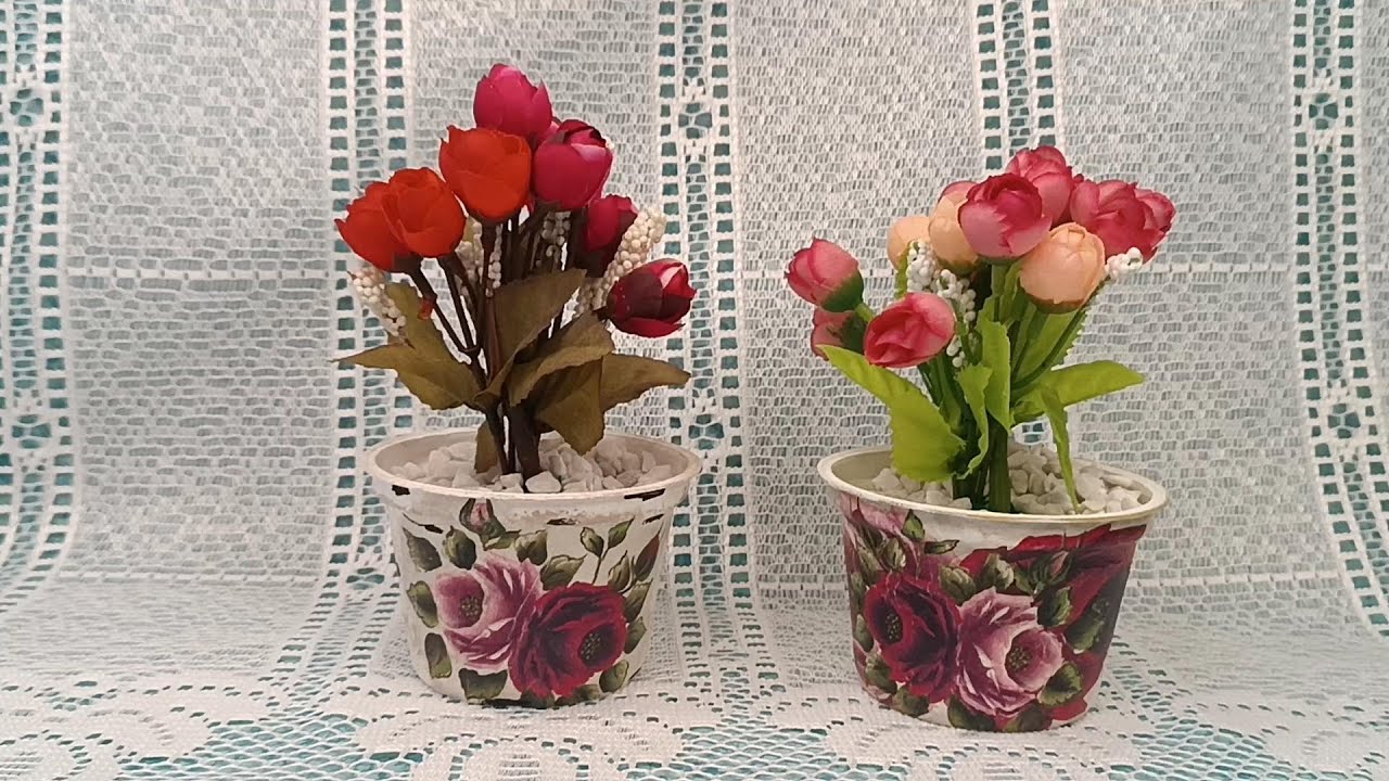2 ideas para hacer macetas con envases de Plástico y Decoupage de Rosas #reciclaje #manualidades