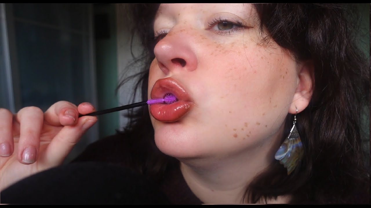 ASMR soft, intense mouth sounds, no talking (spoolie nibbling, pencil noms, lip oil)