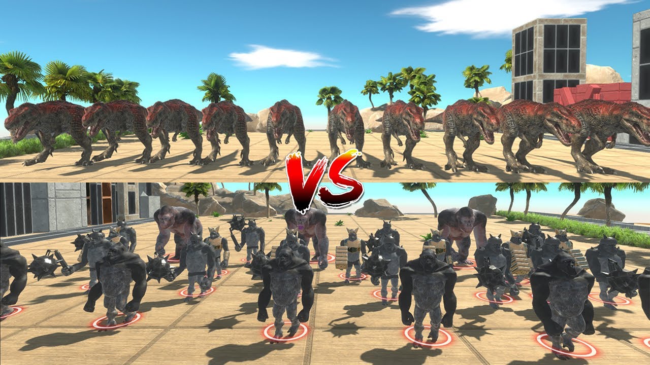 10 T-REX VS MUTANT PRIMATES | Animal Revolt Battle Simulator