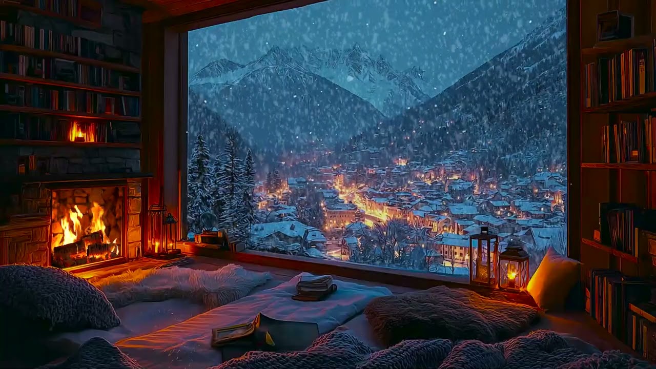 Snowy Winter Night Retreat | Cozy Fireplace Crackle & Gentle Snowfall for Restful Sleep & Relaxation