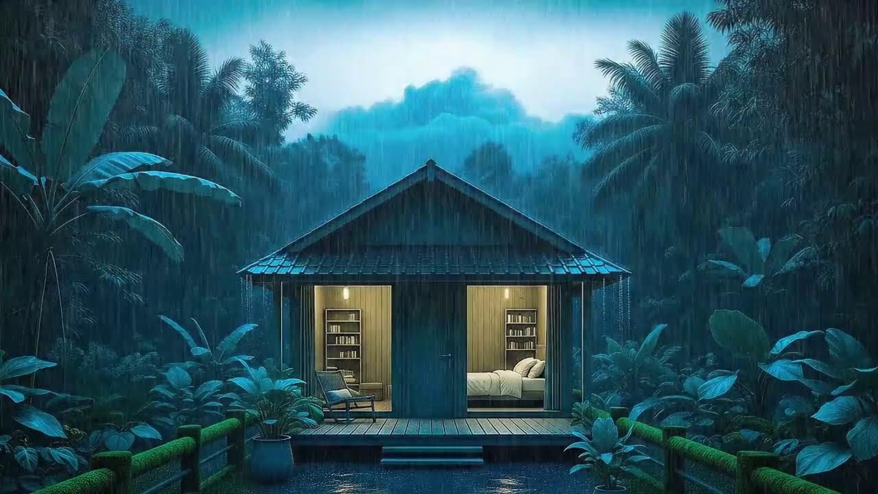 Soft Rain and Deep Storm Quiet Mind Sleep Sounds in a Remote Tropical Cabin 🌧️
