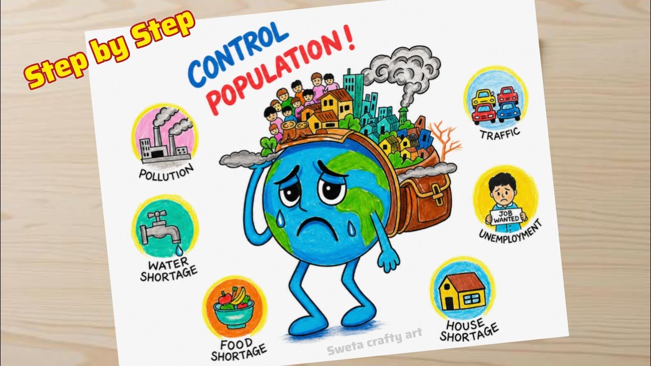 How to draw World Population Day Easy Poster / Population Day poster drawing / July 11 poster