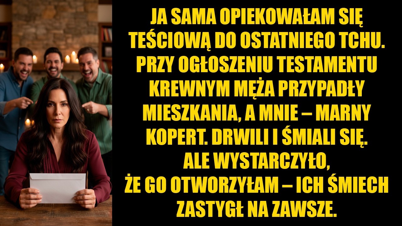 Teściowa zostawiła mi kopertę, a krewnym męża mieszkania. Drwili, dopóki nie zobaczyli, co jest w...