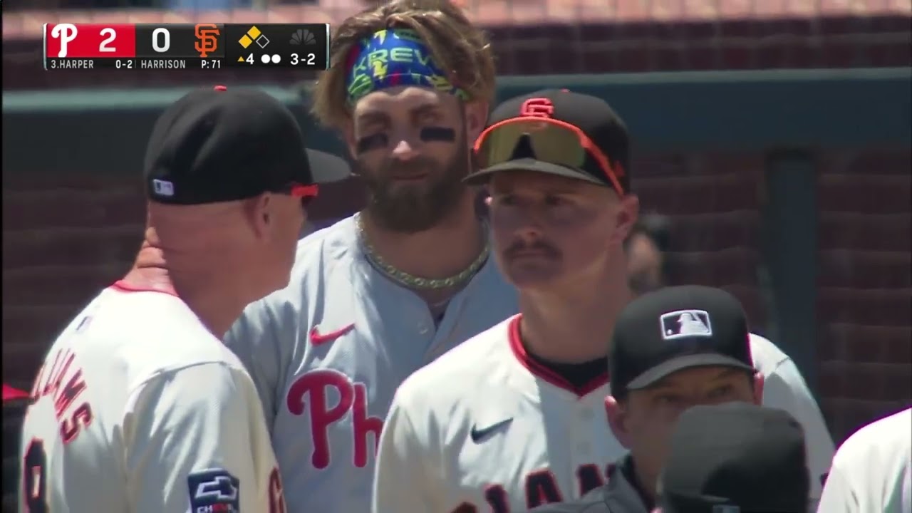 Benches Clear After Kyle Harrison Throws Back to Back Pitches Inside to Bryce Harper