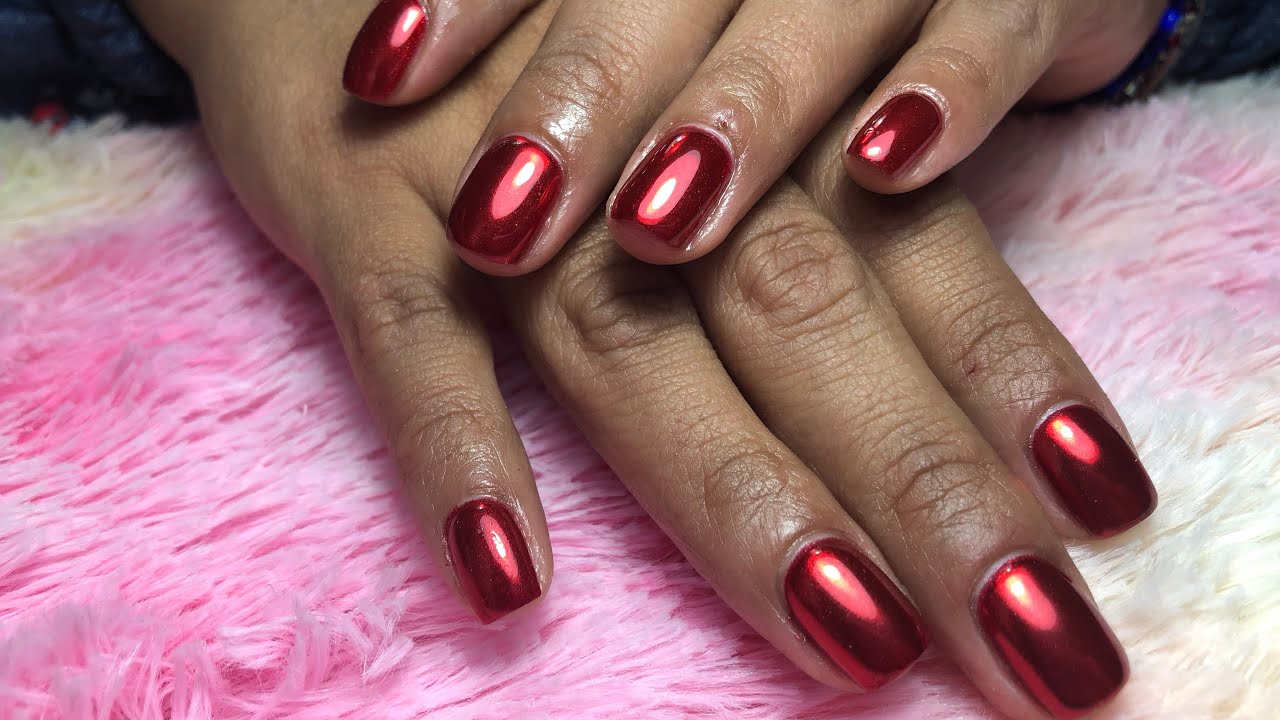 Gel con diseño en efecto espejo color rojo ❤️