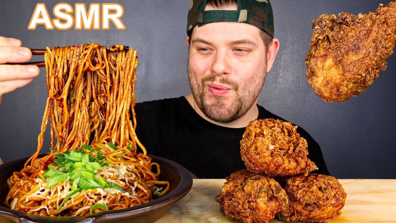ASMR FRIED CHICKEN & CHEESY FRIED NOODLES MUKBANG | DAVE KAY ASMR