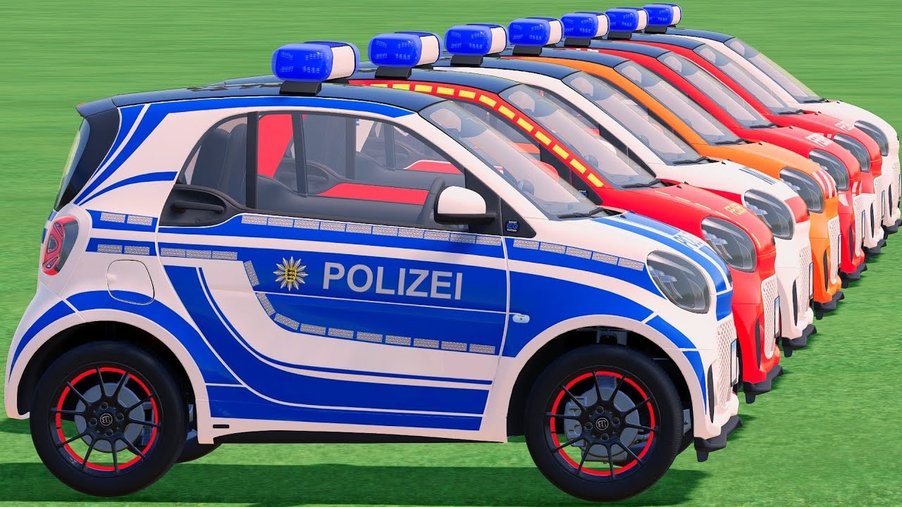 GO! POLICE CARS, AMBULANCE, FIRE TRUCK, COLORFUL CARS WITH TRUCK & TRAIN FARMING SIMULATOR 22! #153