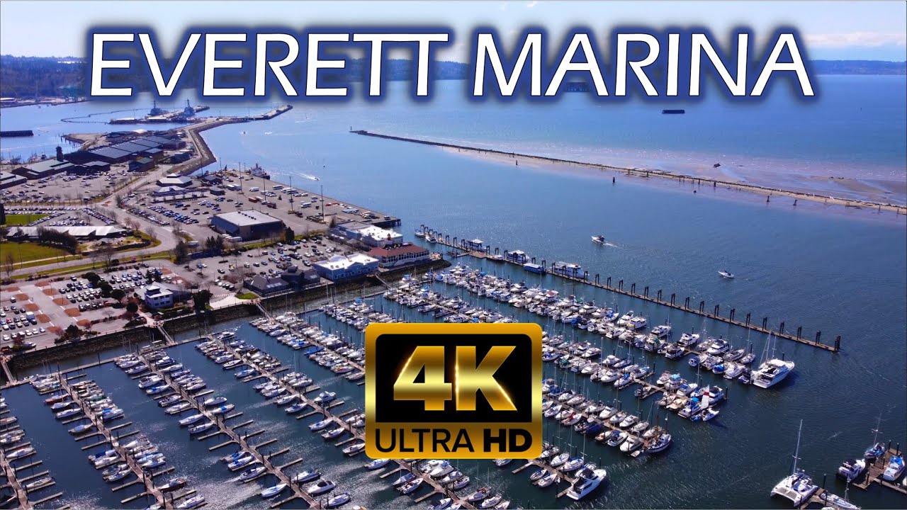 Everett Washington in 4k | Aerial Views of Everett Marina & Jetty Island