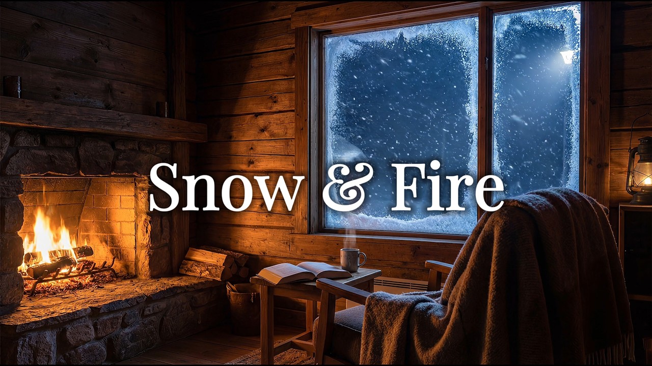 Snowy Winter Cabin ❄️ Fireplace & Blizzard Sounds for Sleep & Relaxation (2 Hours)