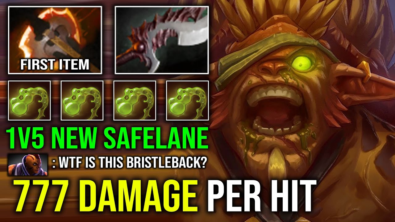NEW 1v5 HARD CARRY 777 Damage Per Hit First Item Battle Fury 70% Cleave Damage Bristleback Dota 2