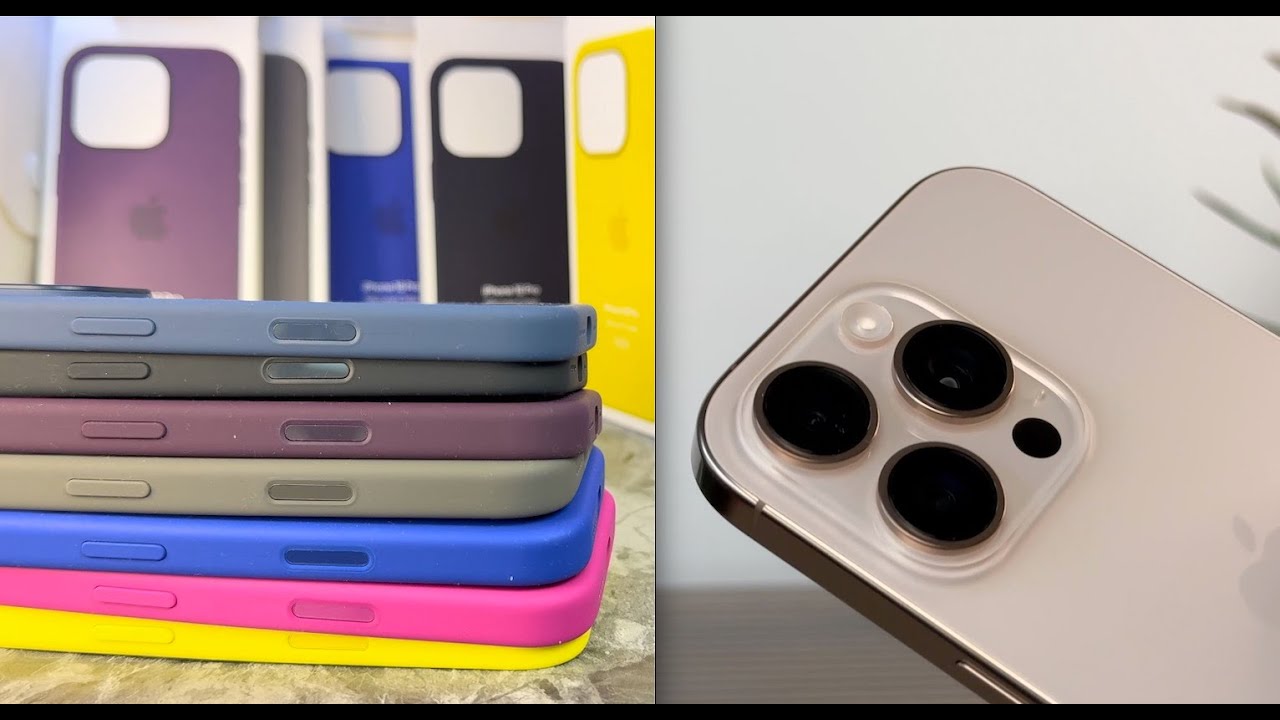 DESERT TITANIUM iPhone 16 PRO во ВСЕХ новых силиконовых чехлах Apple MAGSAFE – (сливовый, ультрам...