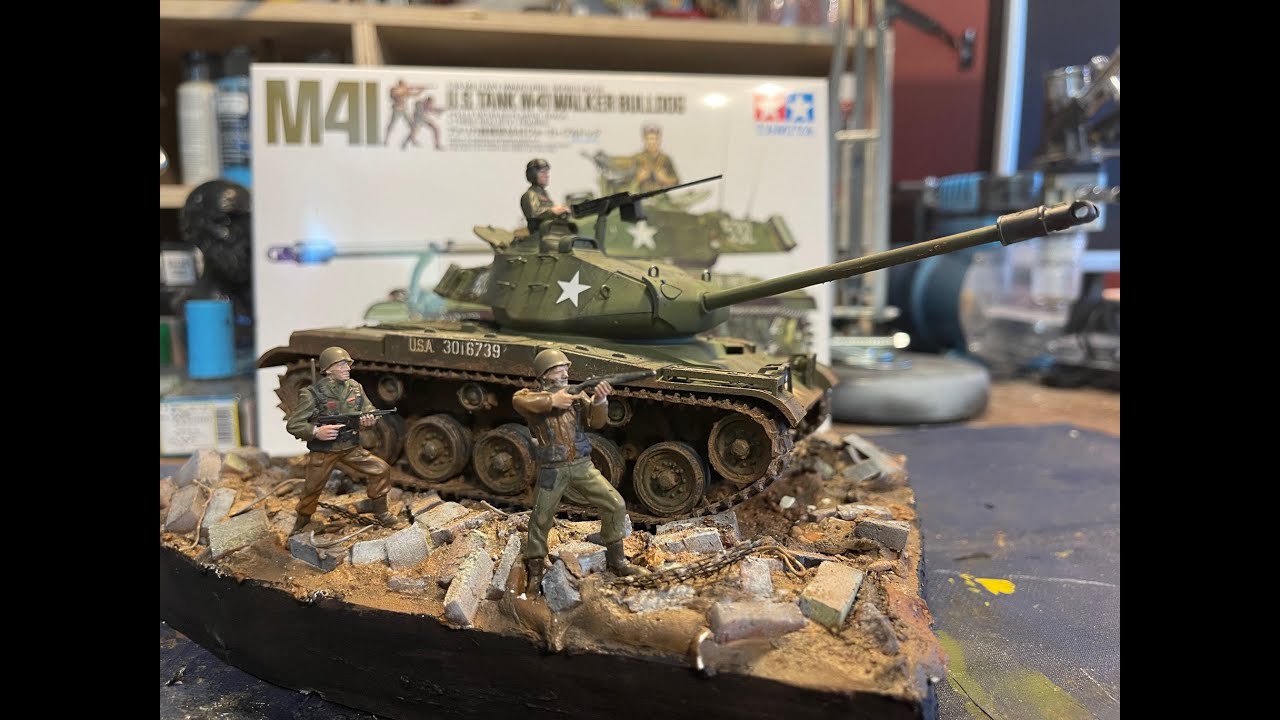 Tamiya M41 Walker Bulldog Tank-1/35 scale Diorama-Tank going through Rubble