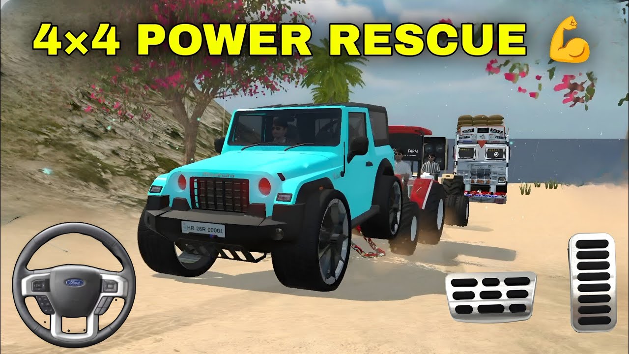 Indian Truck stuck in sea and Tractors and Thar rescued the truck from sea 🔥 #truck #tractor #thar 