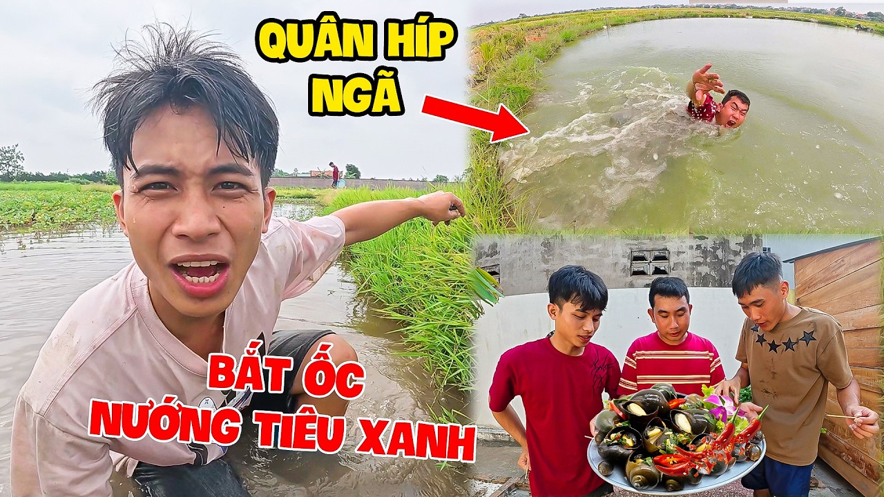 Cả Team Gấu Đỏ Đi Bắt Ốc Nướng Ti&ecirc;u Xanh Cực Ngon Bất Ngờ Qu&acirc;n H&iacute;p Bị Ng&atilde; Xuống Nước
