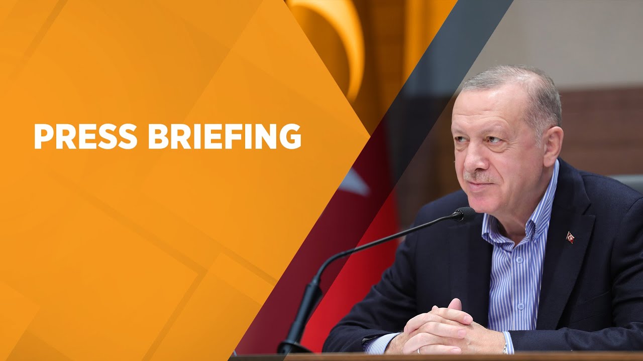 President Erdoğan speaks at Ataturk Airport before leaving for NATO Summit in Brussels