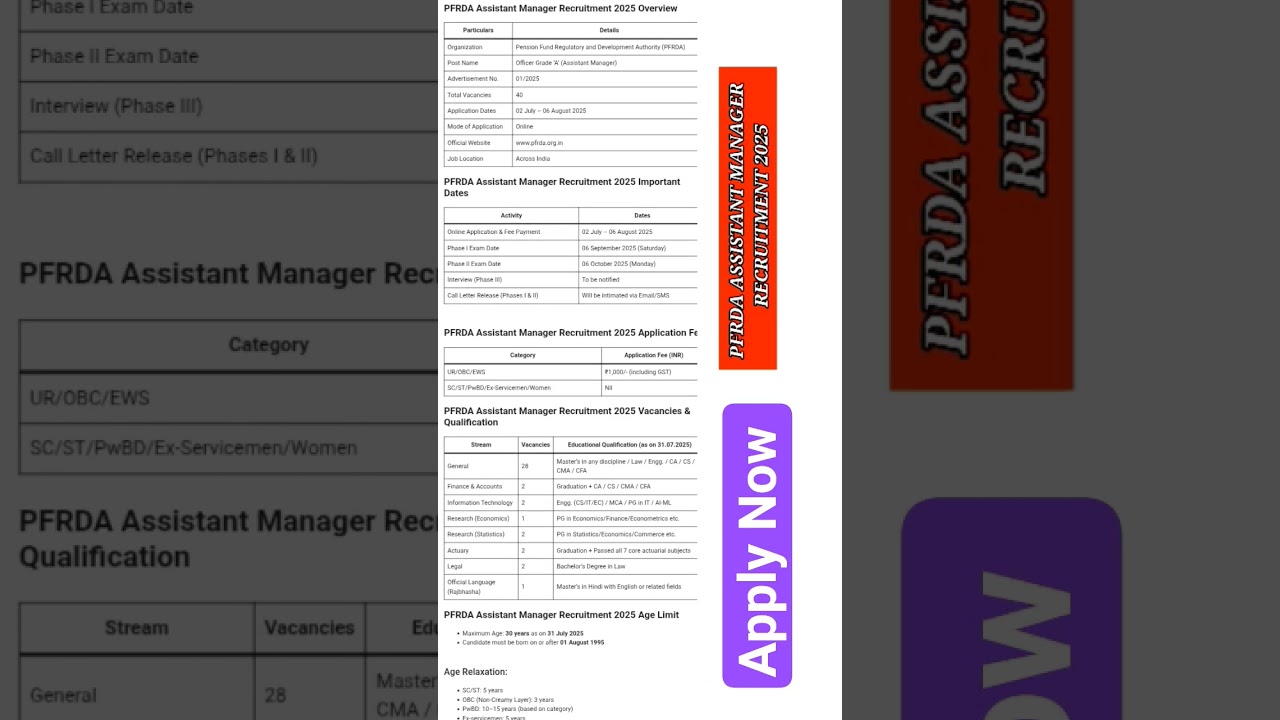 ✅PFRDA Assistant Manager Recruitment 2025: 