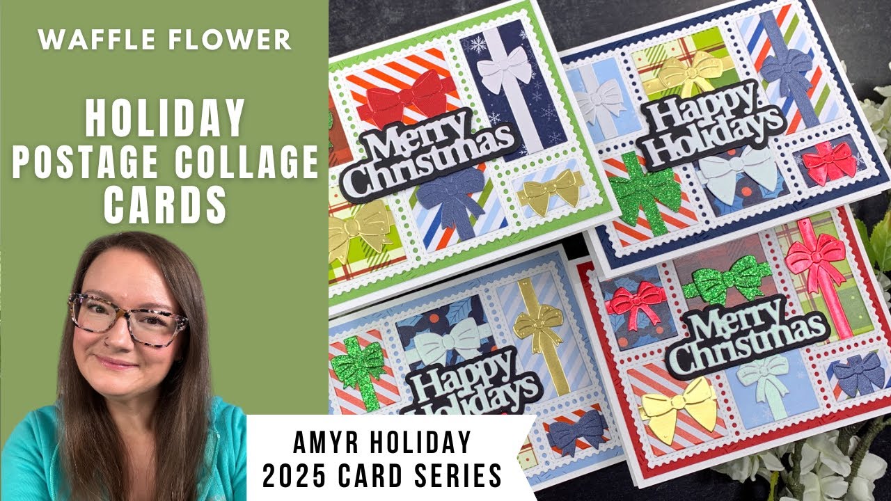 Bunch of Presents Postage Collage Cards | Waffle Flower | AmyR 2025 Holiday Card Series #5