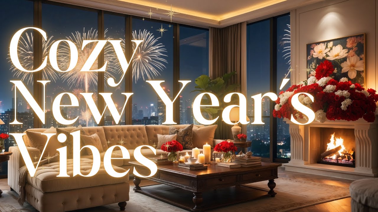 Cozy New Year&rsquo;s Eve Ambience ✨ Fireworks, Fireplace & Jazz Music 🎷 Relaxing Holiday Vibes