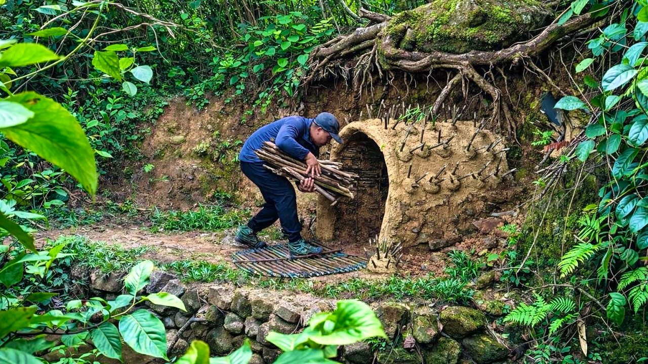 Building an Underground Shelter with a Warm Fire | Solo Survival in the Wild