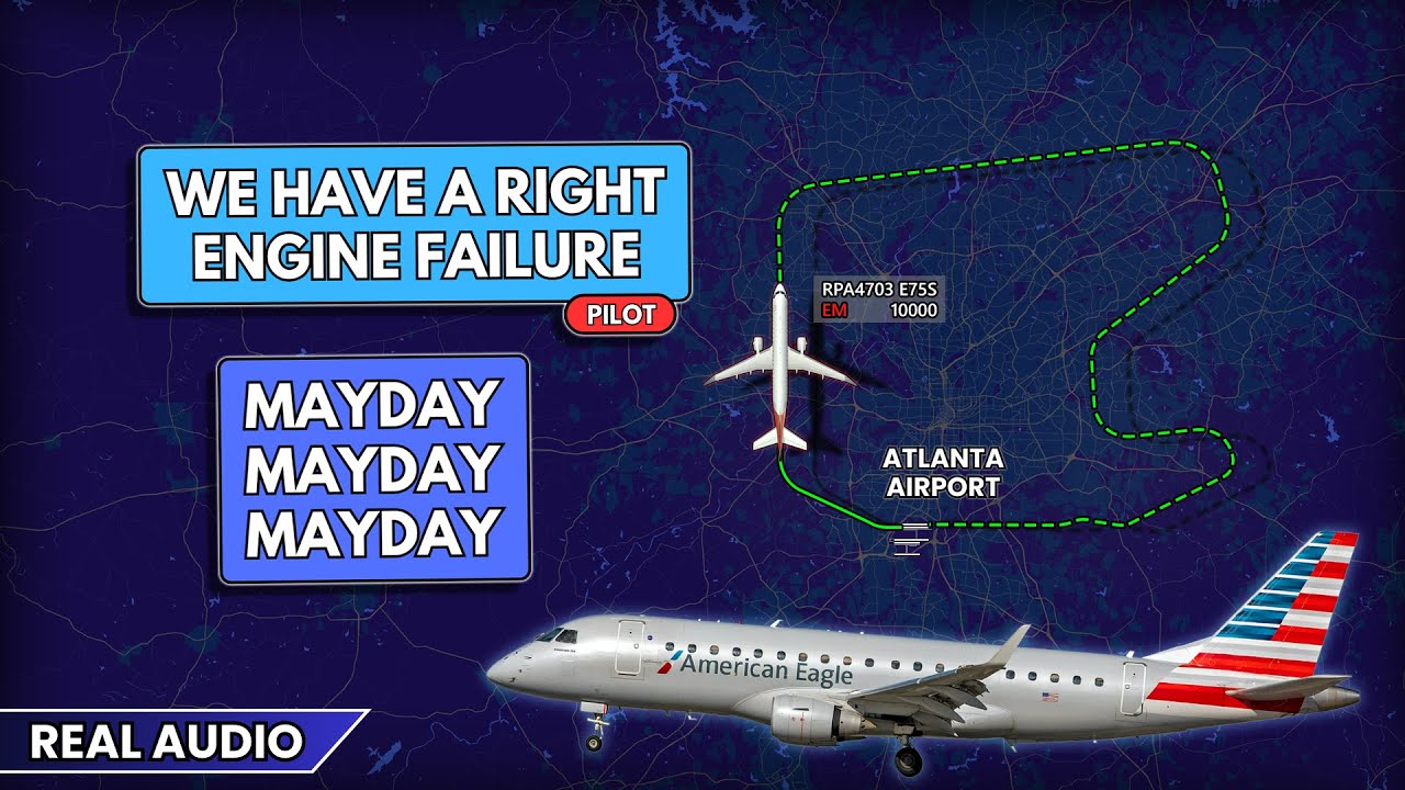 Right engine Failure. Pilot declares MAYDAY and returns to Atlanta. Real ATC