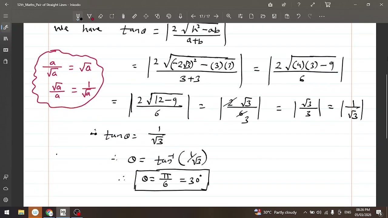 Homogeneous Equation I Acute Angle I Find K I Pair of Straight Lines I Class XII