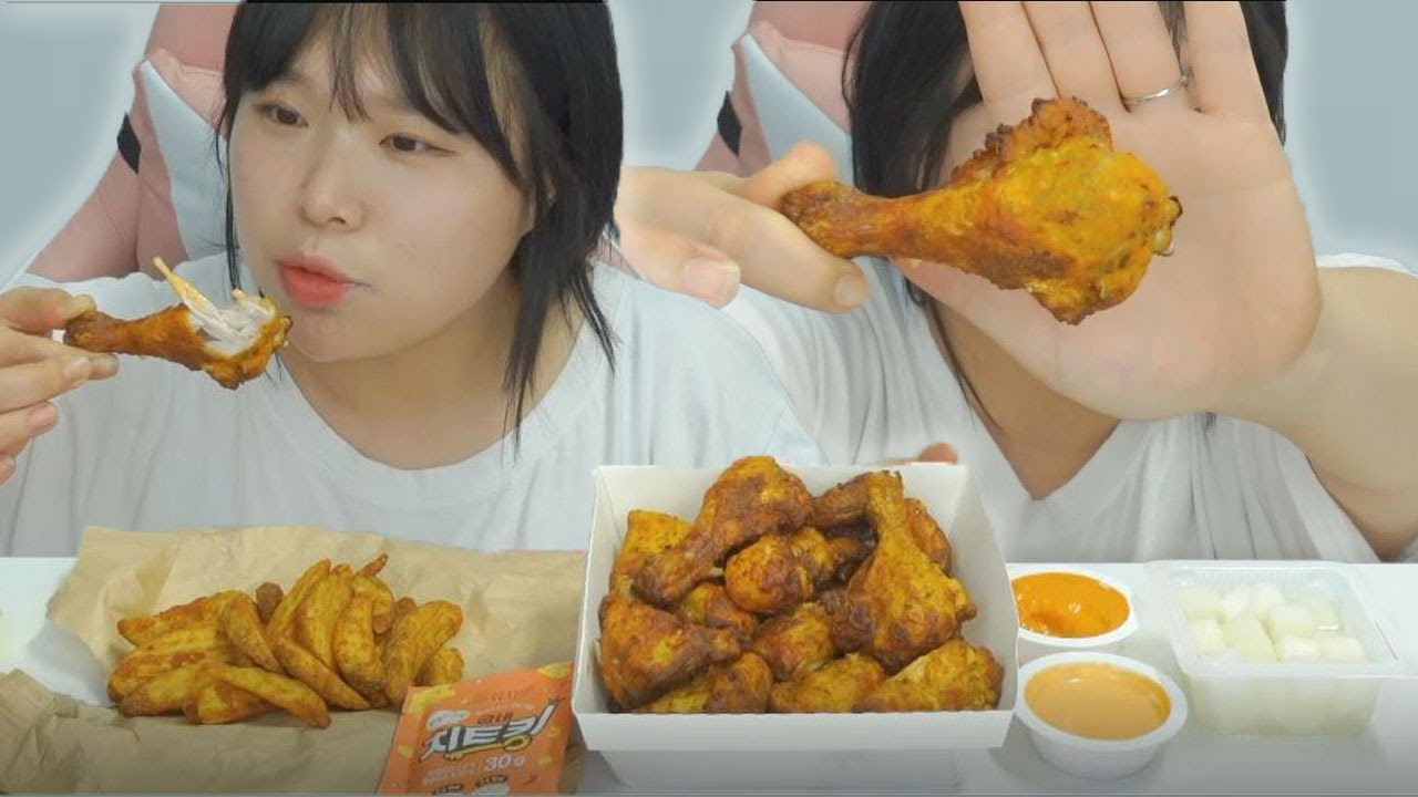[왕쥬] 굽네치킨 고추바사삭 + 매콤치즈 웨지감자 먹방!