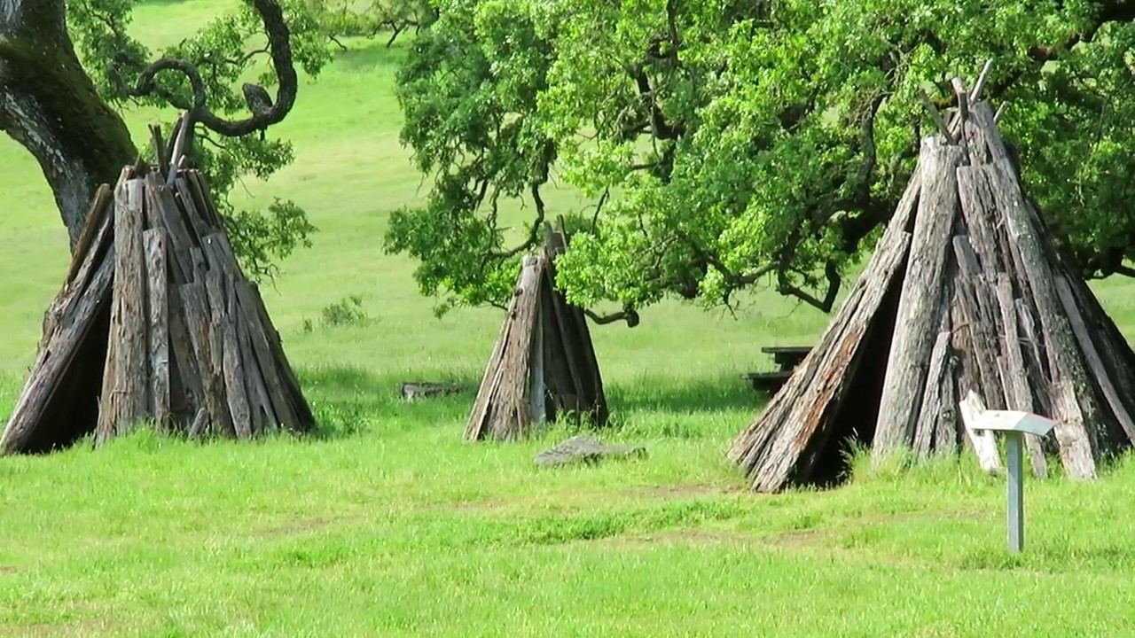 Reconstructed Miwok structures - Olompali State Historic Park