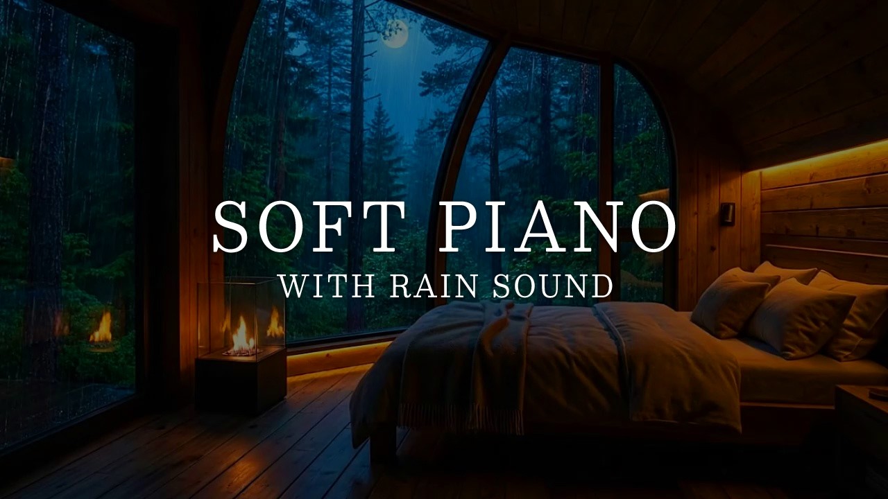 Rain and Piano Melodies 🌧️ Crackling Fireplace and Rain Sounds for Sleep, Stress Relief 🔥