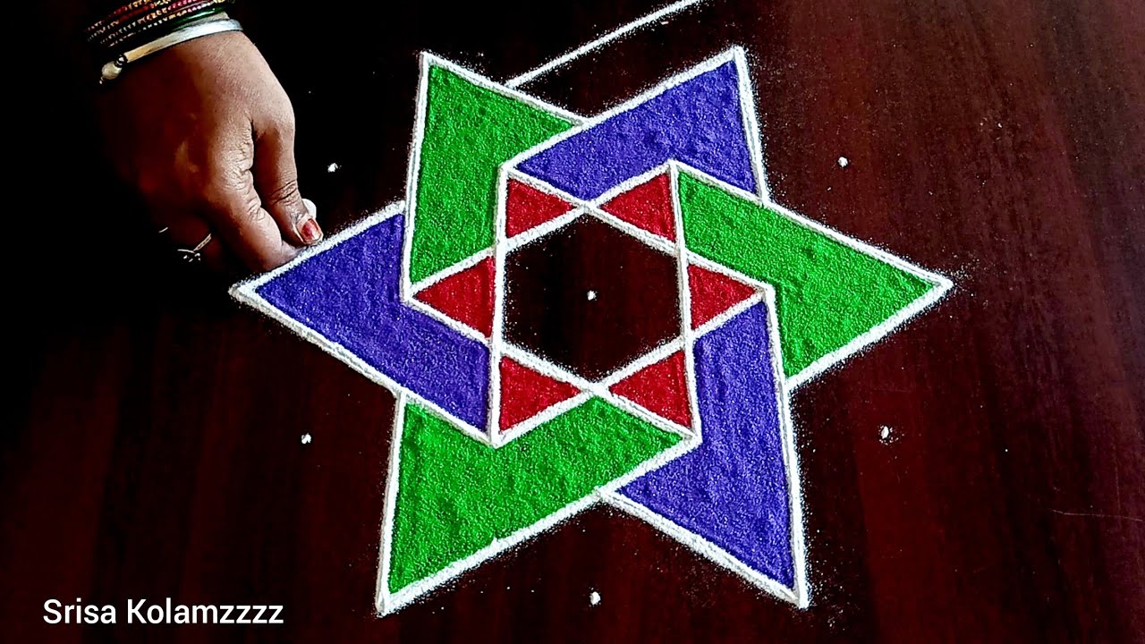 766. Vaigasi Madha Special Easy Simple Beautiful and Traditional Star Rangoli design Friday Rangoli