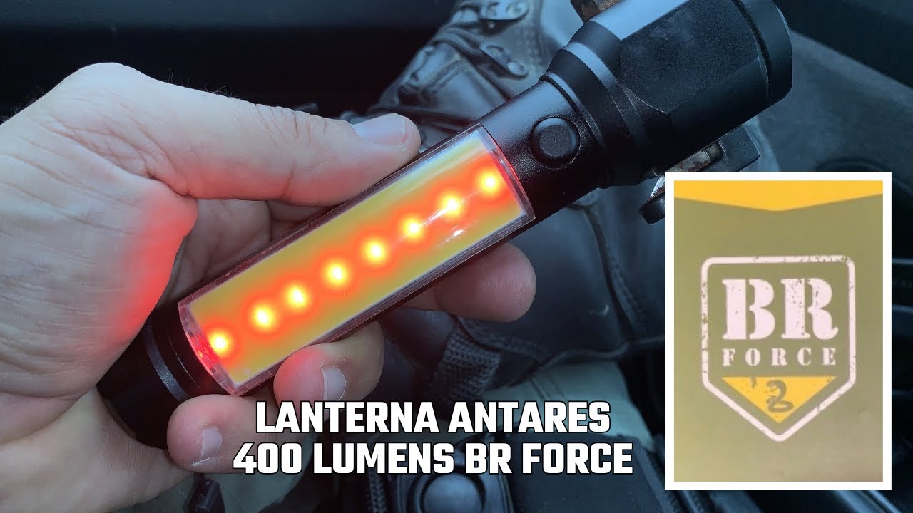 LANTERNA ANTARES  400 LUMENS BR FORCE em alumínio, Ímã para fixação, Corta-cinto, Quebra-vidro etc