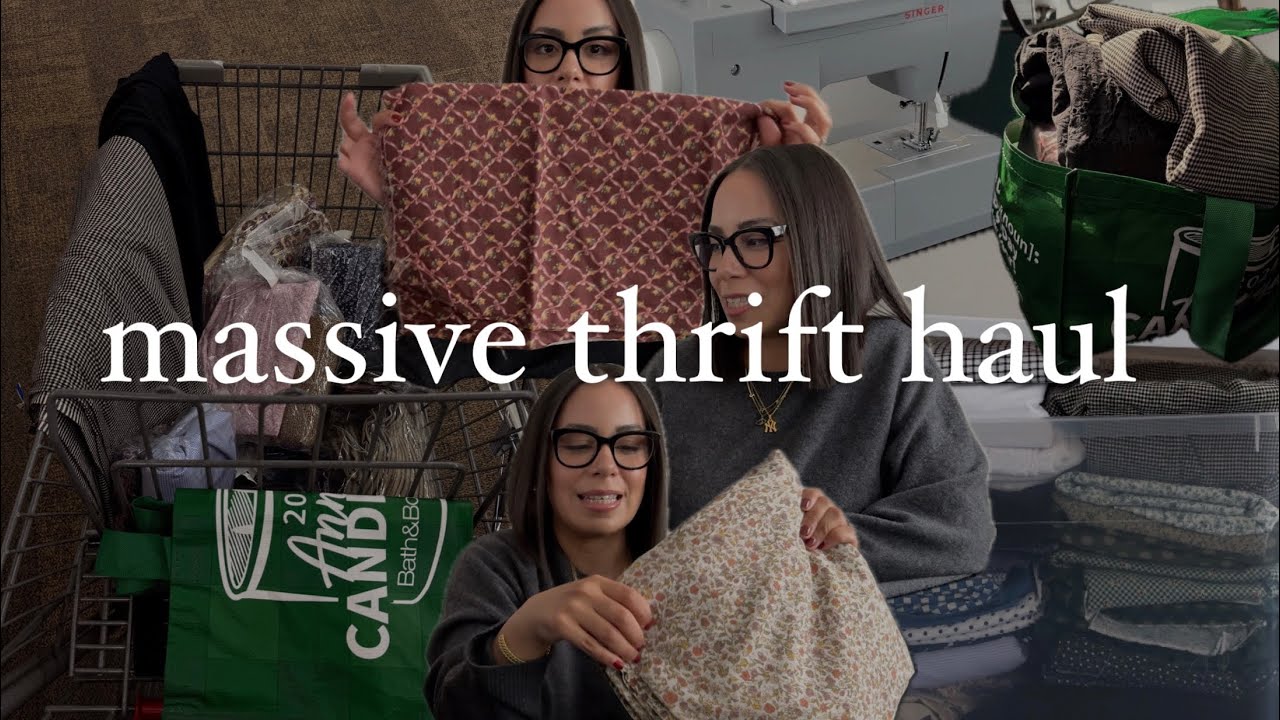 massive thrift haul of fabric to sew as a beginner sewist 🧵| jennajadesmith