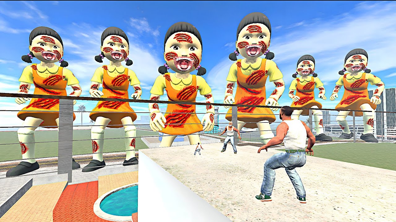 Franklin Saving His House From Zombie Squid Game Doll In Indian Bike Driving 3D