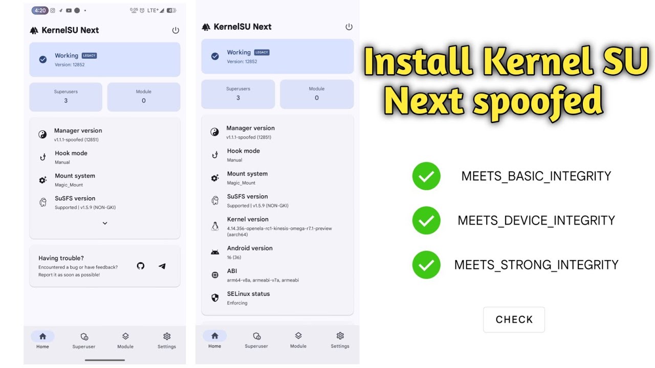 Install Kernel Next SU Spoofed Working Strong Integrity pass With Pass Strong Integrity 